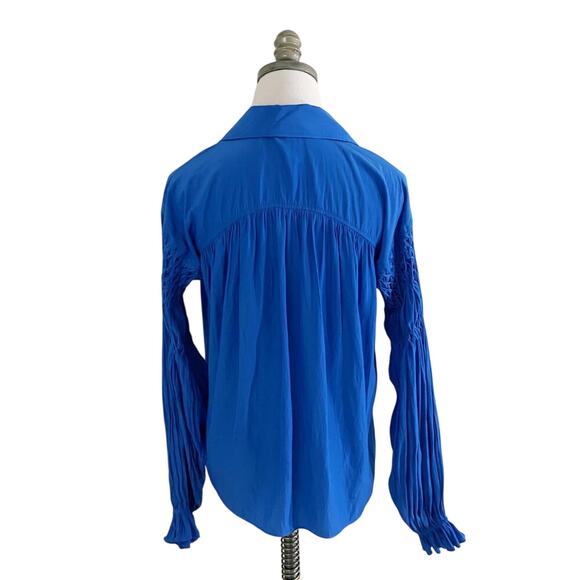 Ramy Brook Blue Balloon Sleeve Blouse Size XS EUC Collar V-Neck - Picture 10 of 13